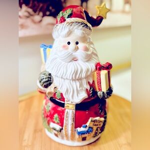 Vintage 2000 Christmas Dazzle Ceramic Santa Cookie Jar w 24K Gold Accents